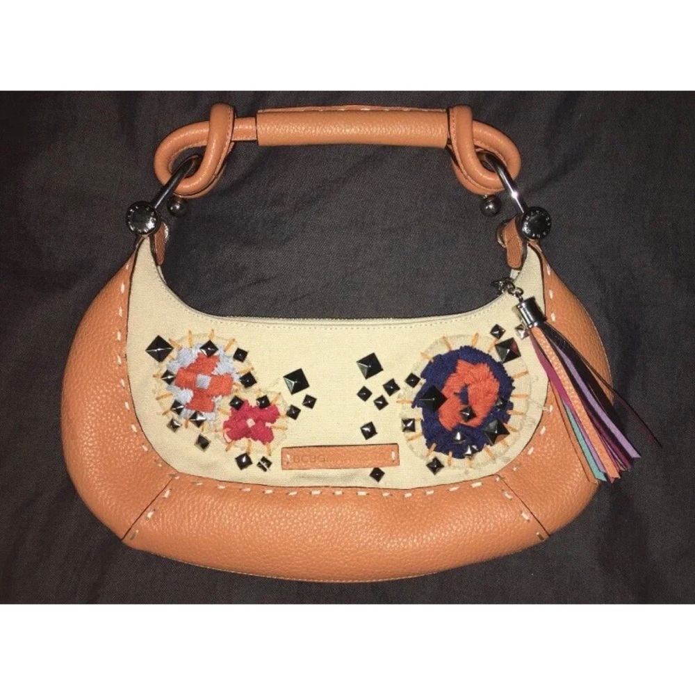 NEW BCBG Max Azria Orange Leather Embroidered Stud Embellished Handbag Purse